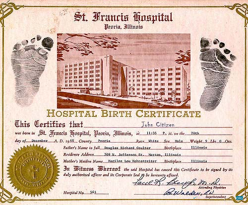 Download United States St. Francis hospital birth certificate Photoshop template